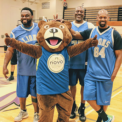 Mascot at basketball game